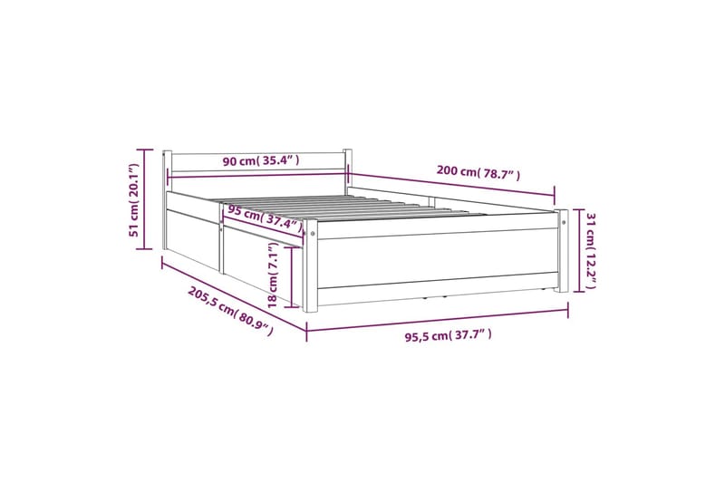 beBasic sengeramme med skuffer 90x200 cm - Brun - Møbler - Senge - Sengeramme & sengestel