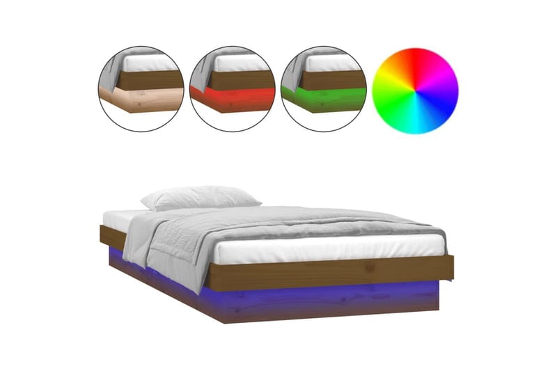 beBasic sengestel m. LED-lys 75x190 cm Single massivt træ gyldenbrun - Brun - Sengeramme & sengestel
