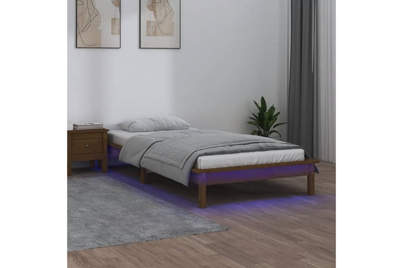 beBasic sengestel m. LED-lys 75x190 cm Small Single massivt træ brun - Brun - Sengeramme & sengestel