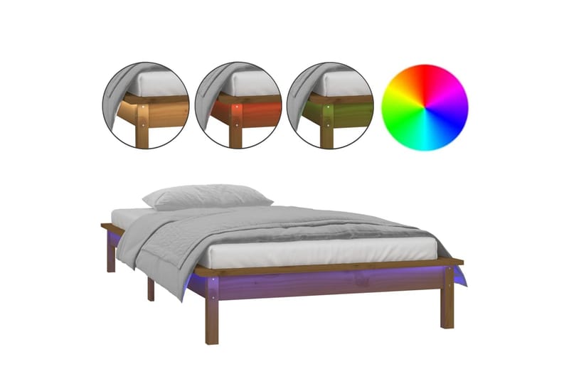beBasic sengestel m. LED-lys 75x190 cm Small Single massivt træ brun - Brun - Sengeramme & sengestel