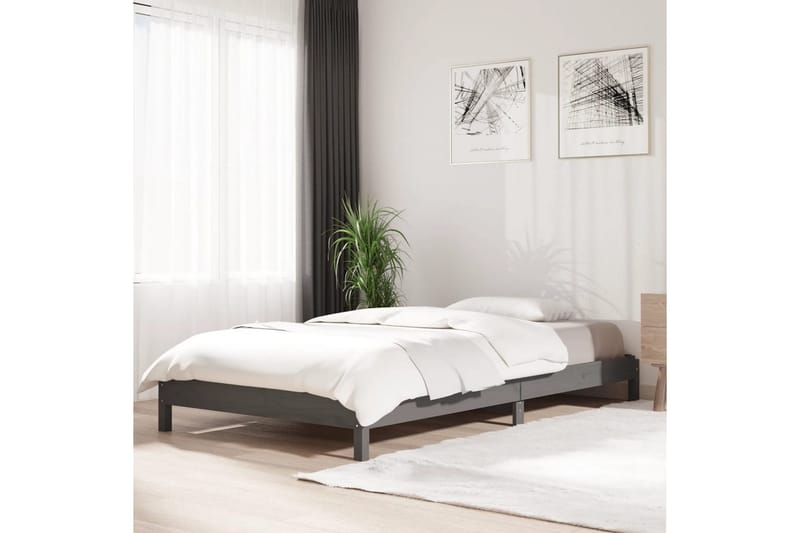 beBasic stabelbar seng 75x190 cm massivt fyrretræ grå - GrÃ¥ - Møbler - Senge - Sengeramme & sengestel