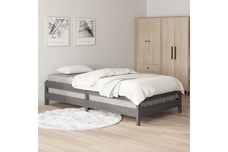 beBasic stabelbar seng 75x190 cm massivt fyrretræ grå - GrÃ¥ - Møbler - Senge - Sengeramme & sengestel