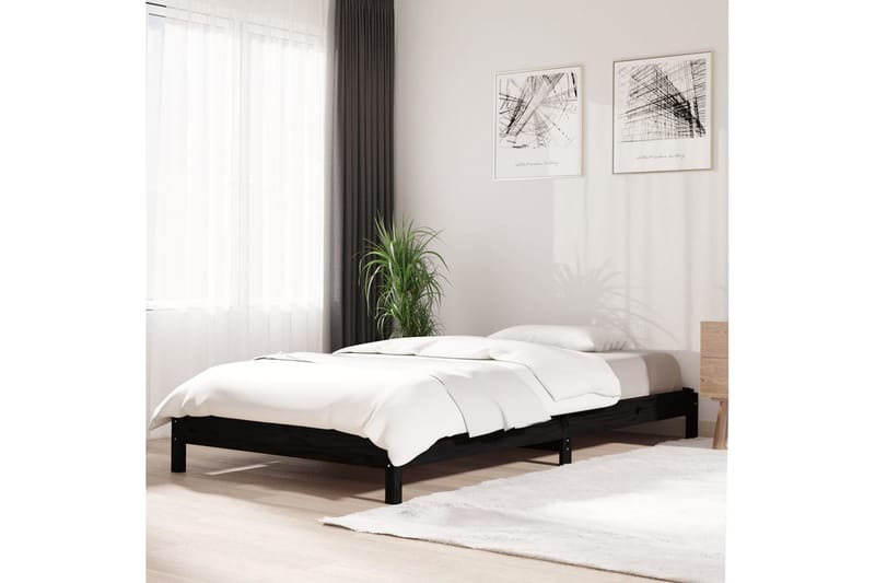 beBasic stabelbar seng 75x190 cm massivt fyrretræ sort - Sort - Sengeramme & sengestel