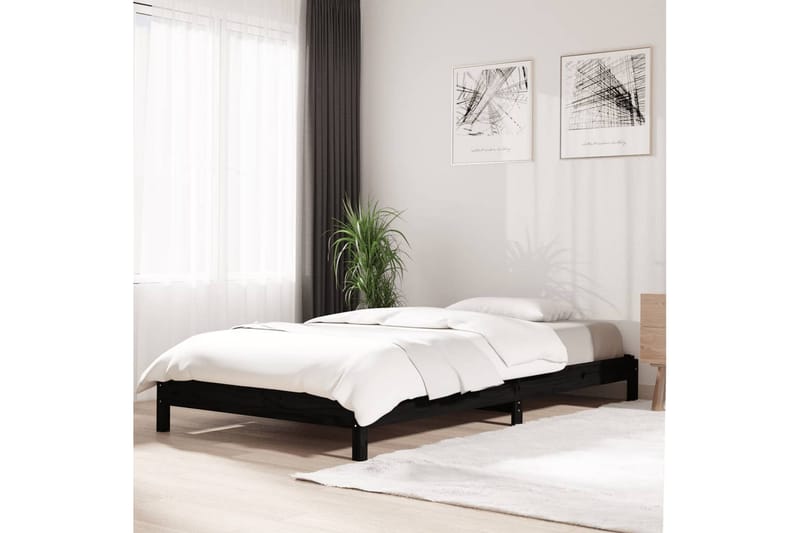 beBasic stabelbar seng 80x200 cm massivt fyrretræ sort - Sort - Sengeramme & sengestel