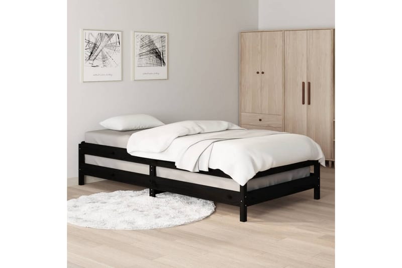 beBasic stabelbar seng 90x200 cm massivt fyrretræ sort - Sort - Sengeramme & sengestel