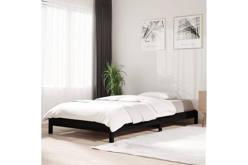 beBasic stabelbar seng 90x200 cm massivt fyrretræ sort - Sort - Sengeramme & sengestel