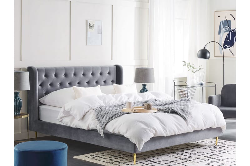 Bernie Sengeramme 160x200 cm - Grå/Guld - Møbler - Senge - Sengeramme & sengestel