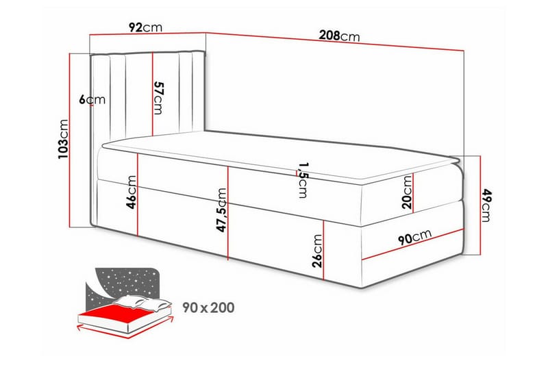 Betvallen Sengeramme 90x200 cm - Mørkegrå - Sengeramme & sengestel