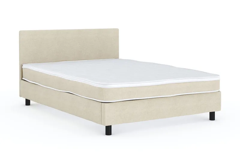 Billingen Komplet Sengepakke – Kontinentalseng 140x200 cm i Stof med Sengegavl + Overmadras med Fasthedsgrad Medium - Beige - Møbler - Senge - Komplet sengepakke