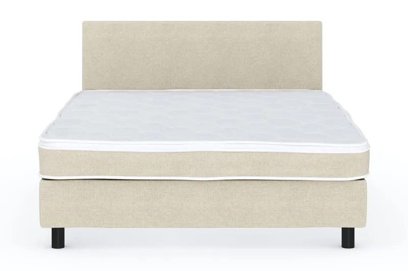 Billingen Komplet Sengepakke – Kontinentalseng 140x200 cm i Stof med Sengegavl + Overmadras med Fasthedsgrad Medium, Beige
