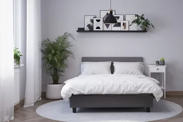 Billingen Komplet Sengepakke – Kontinentalseng 140x200 cm i Stof med Sengegavl + Overmadras med Fasthedsgrad Medium - Grå - Møbler - Senge - Kontinentalsenge