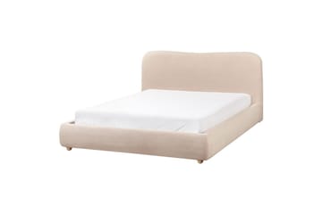 Blagnac Sengeramme med Opbevaring i Bouclé-stof med Sengegavl med Fasthedsgrad - Beige - Møbler - Senge - Sengeramme & sengestel