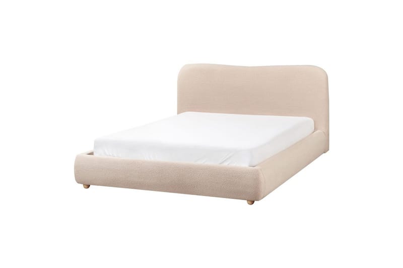 Blagnac Sengeramme med Opbevaring i Bouclé-stof med Sengegavl med Fasthedsgrad - Beige - Møbler - Senge - Sengeramme & sengestel