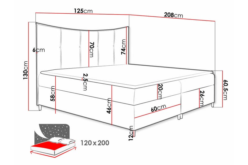 Boisdale Sengeramme 120x200 cm - Mørkerød - Sengeramme & sengestel