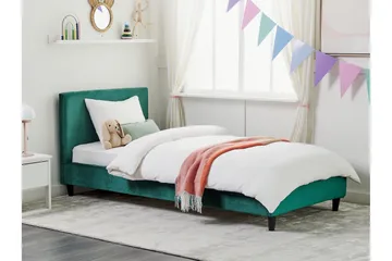 Bossom Sengeramme 90x200 cm i Fløjl med Sengegavl - Grøn - Møbler - Senge - Sengeramme & sengestel