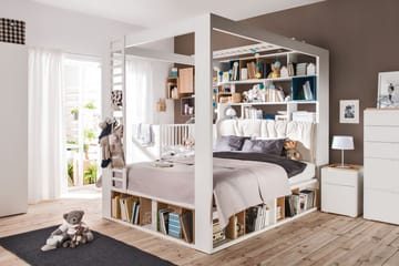 4You Sengeramme med Opbevaring 160x200 cm i Malet Træ med Sengegavl - Hvid - Møbler - Senge - Sengeramme & sengestel