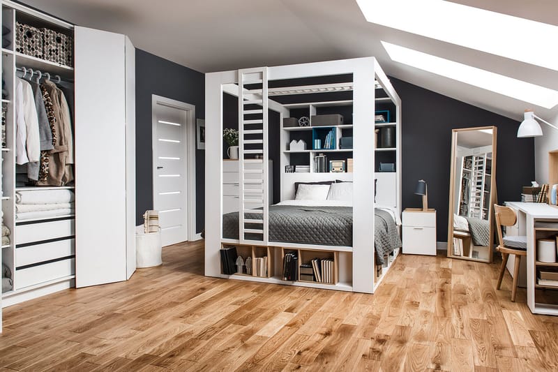 4You Sengeramme med Opbevaring 160x200 cm i Malet Træ med Sengegavl - Hvid - Møbler - Senge - Sengeramme & sengestel