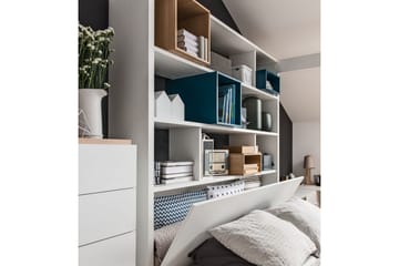 4You Sengeramme med Opbevaring 160x200 cm i Malet Træ med Sengegavl - Hvid - Møbler - Senge - Sengeramme & sengestel