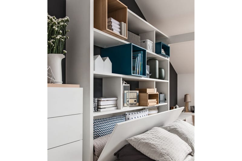 4You Sengeramme med Opbevaring 160x200 cm i Malet Træ med Sengegavl - Hvid - Møbler - Senge - Sengeramme & sengestel