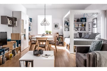 4You Sengeramme med Opbevaring 160x200 cm i Træ med Sengegavl - Hvid - Møbler - Senge - Sengeramme & sengestel