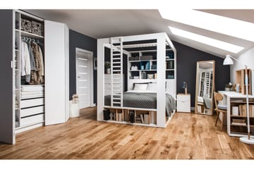 4You Sengeramme med Opbevaring 160x200 cm i Træ med Sengegavl - Hvid - Møbler - Senge - Sengeramme & sengestel