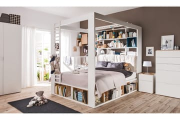 4You Sengeramme med Opbevaring 160x200 cm i Træ med Sengegavl - Hvid - Møbler - Senge - Sengeramme & sengestel