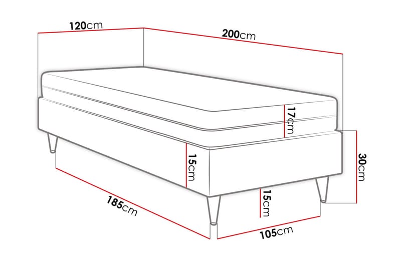 Adeliza Boksseng 120x200 cm - Kunstlæder/Hvid/Træ/Metal - Boxmadras & boxseng