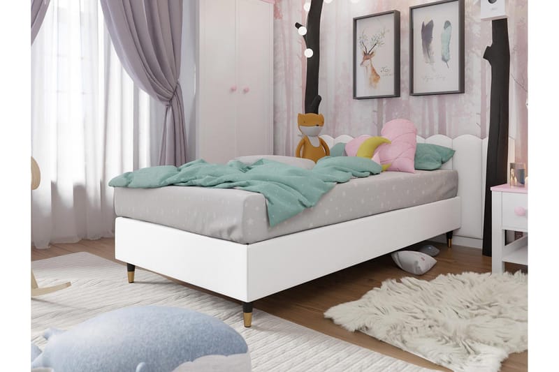 Adeliza Boksseng 120x200 cm, Kunstlæder/Hvid/Træ/Metal