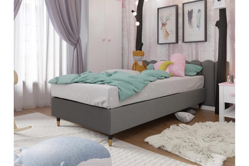 Adeliza Boksseng 120x200 cm - Velour/Grå/Træ/Metal - Møbler - Senge - Boxmadras & boxseng