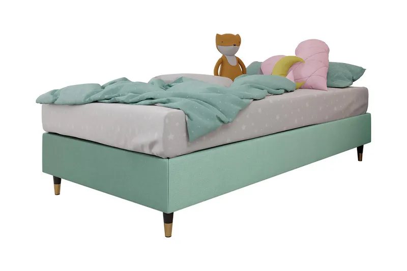 Adeliza Boksseng 120x200 cm - Velour/Lysegrøn/Træ/Metal - Møbler - Senge - Boxmadras & boxseng