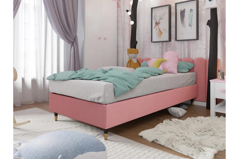 Adeliza Boksseng 120x200 cm - Velour/Lyserød/Træ/Metal - Møbler - Senge - Boxmadras & boxseng