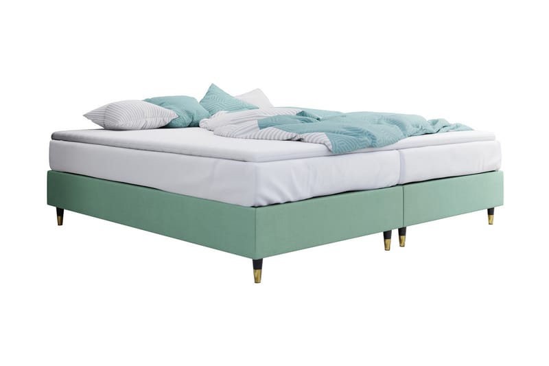 Adeliza Boksseng 140x200 cm - Velour/Lysegrøn/Træ/Metal - Møbler - Senge - Boxmadras & boxseng