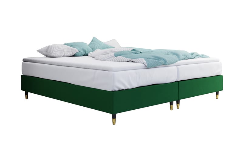 Adeliza Boksseng 140x200 cm - Velour/Mørkegrøn/Træ/Metal - Møbler - Senge - Boxmadras & boxseng