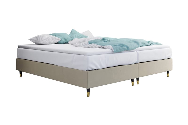 Adeliza Boksseng 160x200 cm, Velour/Beige/Træ/Metal