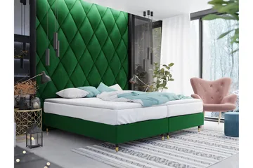Adeliza Boksseng 160x200 cm - Velour/Mørkegrøn/Træ/Metal - Møbler - Senge - Boxmadras & boxseng