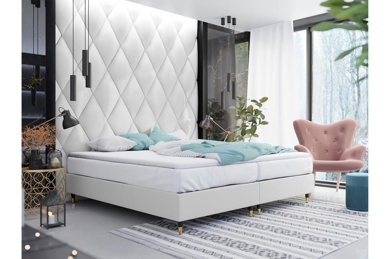 Adeliza Boksseng 180x200 cm - Kunstlæder/Hvid/Træ/Metal - Møbler - Senge - Boxmadras & boxseng