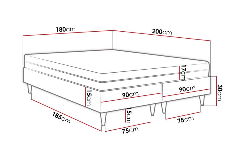 Adeliza Boksseng 180x200 cm - Kunstlæder/Sort/Træ/Metal - Møbler - Senge - Boxmadras & boxseng