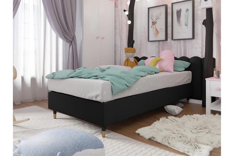 Adeliza Boksseng 80x200 cm - Kunstlæder/Sort/Træ/Metal - Møbler - Senge - Boxmadras & boxseng