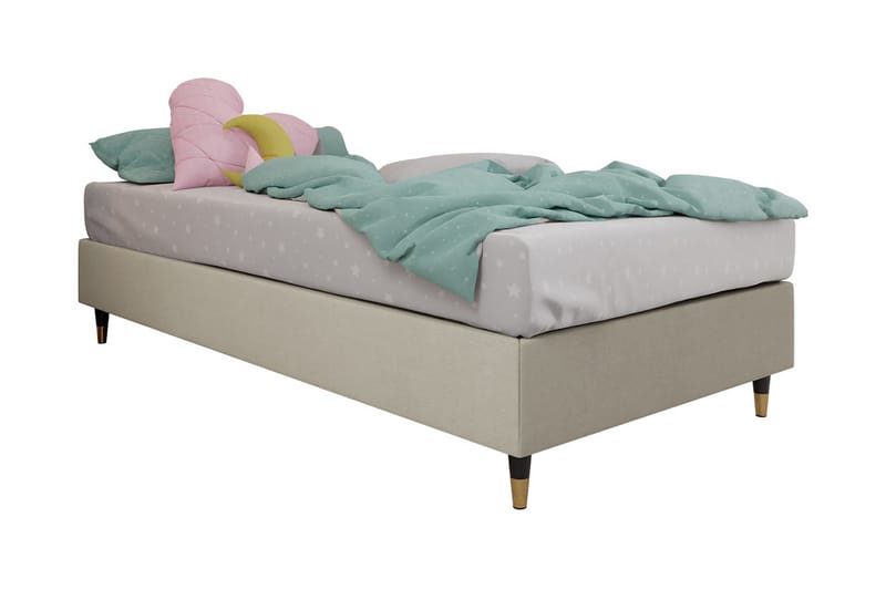 Adeliza Boksseng 80x200 cm - Velour/Beige/Træ/Metal - Boxmadras & boxseng