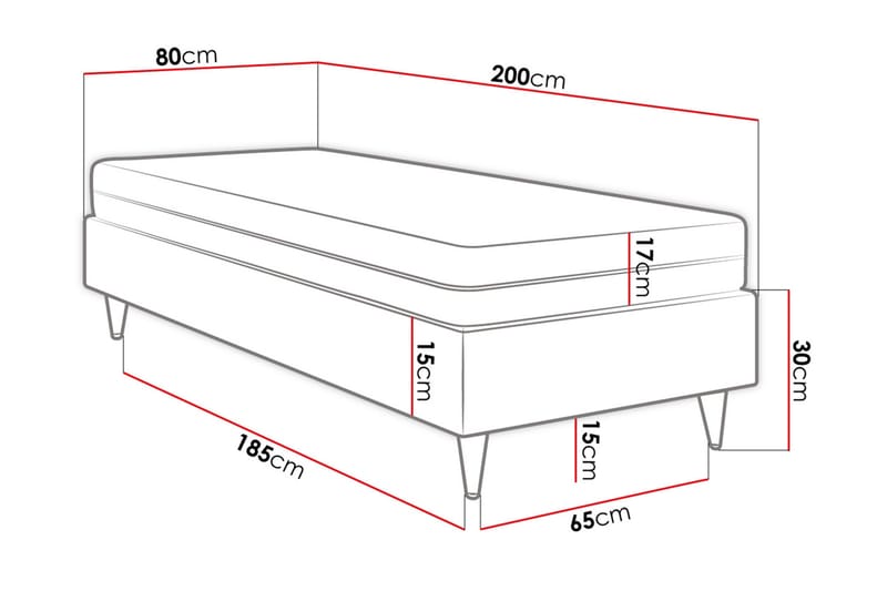 Adeliza Boksseng 80x200 cm - Velour/Beige/Træ/Metal - Boxmadras & boxseng