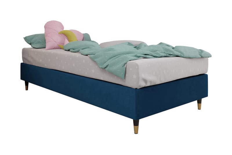 Adeliza Boksseng 80x200 cm - Velour/Blå/Træ/Metal - Møbler - Senge - Boxmadras & boxseng