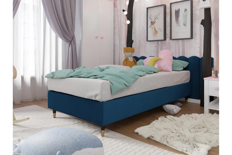 Adeliza Boksseng 80x200 cm - Velour/Blå/Træ/Metal - Møbler - Senge - Boxmadras & boxseng