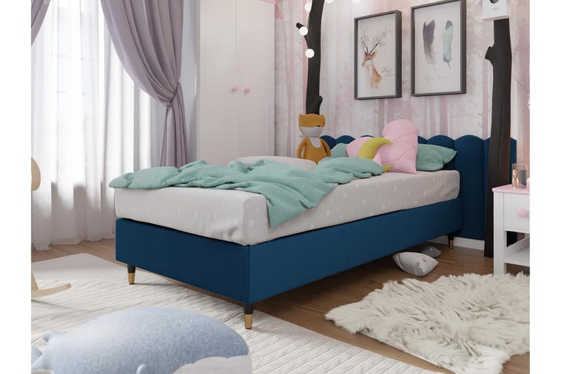 Adeliza Boksseng 80x200 cm - Velour/Blå/Træ/Metal - Møbler - Senge - Boxmadras & boxseng