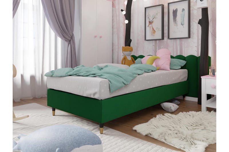 Adeliza Boksseng 80x200 cm - Velour/Mørkegrøn/Træ/Metal - Møbler - Senge - Boxmadras & boxseng