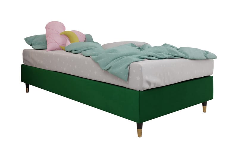 Adeliza Boksseng 80x200 cm - Velour/Mørkegrøn/Træ/Metal - Møbler - Senge - Boxmadras & boxseng