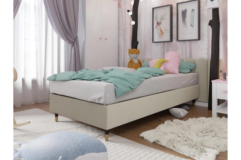 Adeliza Boksseng 90x200 cm - Velour/Beige/Træ/Metal - Møbler - Senge - Boxmadras & boxseng