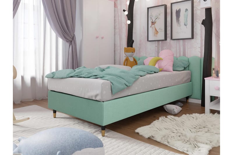 Adeliza Boksseng 90x200 cm - Velour/Lysegrøn/Træ/Metal - Møbler - Senge - Boxmadras & boxseng