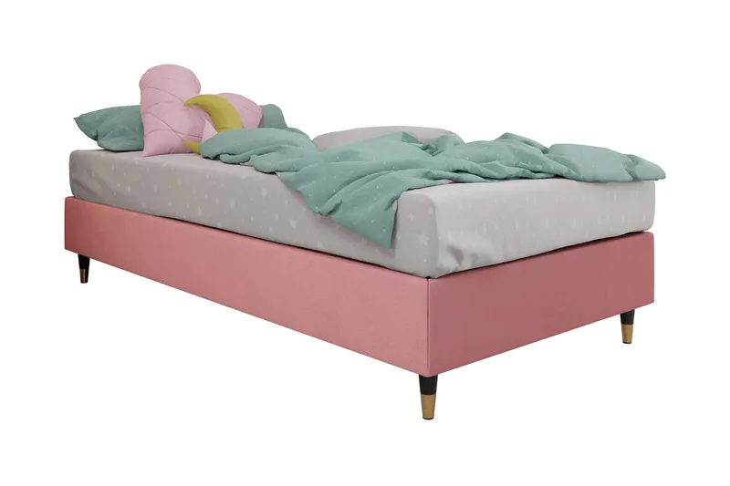 Adeliza Boksseng 90x200 cm, Velour/Lyserød/Træ/Metal