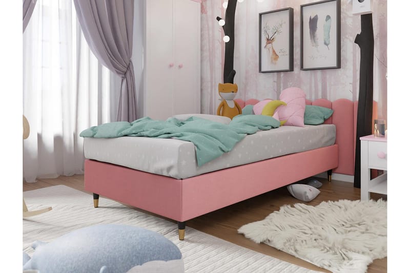 Adeliza Boksseng 90x200 cm - Velour/Lyserød/Træ/Metal - Møbler - Senge - Boxmadras & boxseng