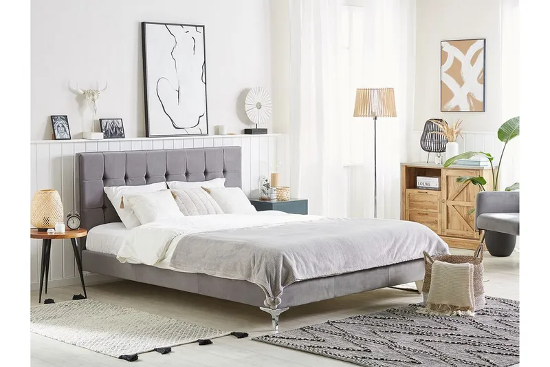 Amberta Boksseng 140x200 cm - Velour/Grå - Møbler - Senge - Boxmadras & boxseng